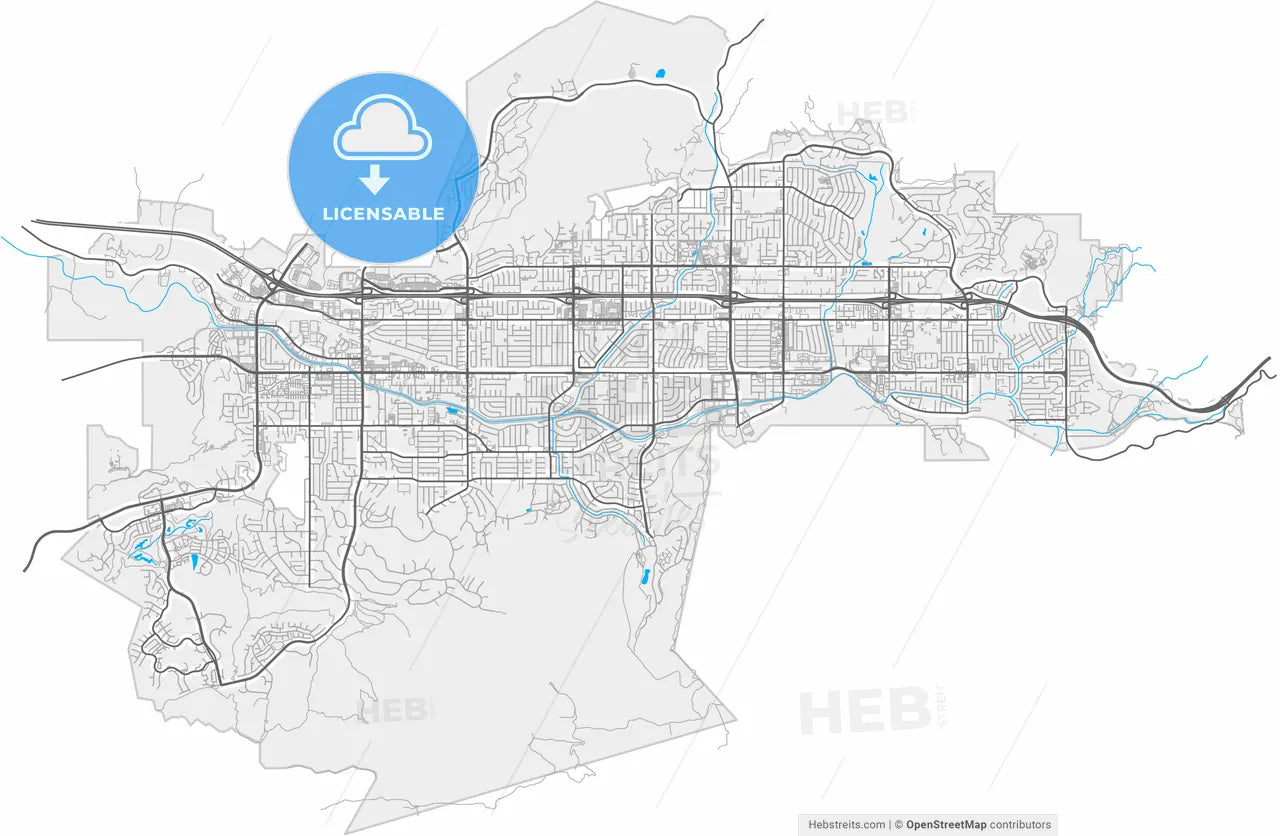 Simi Valley, California, United States, high resolution vector map - Instant download PDF and JPG