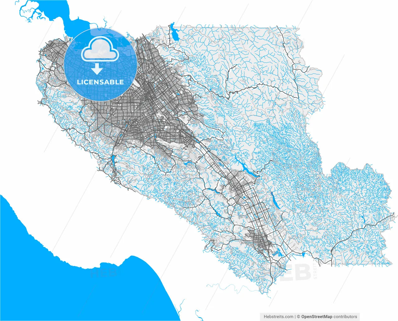 Santa Clara, California, United States, high resolution vector map - Instant download PDF and JPG