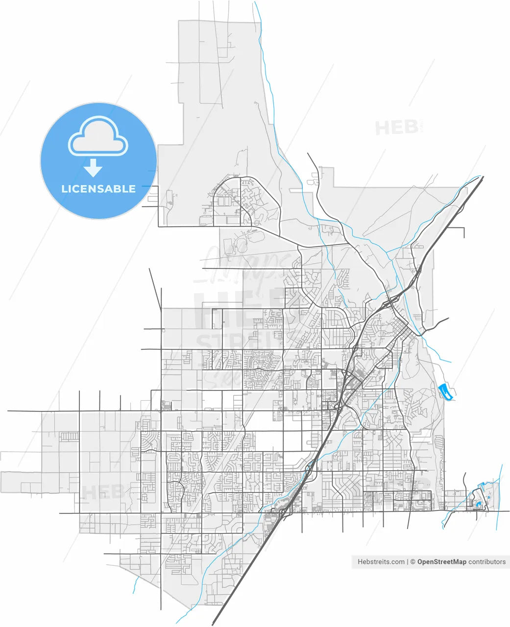 Victorville, California, United States, high resolution vector map - Instant download PDF and JPG