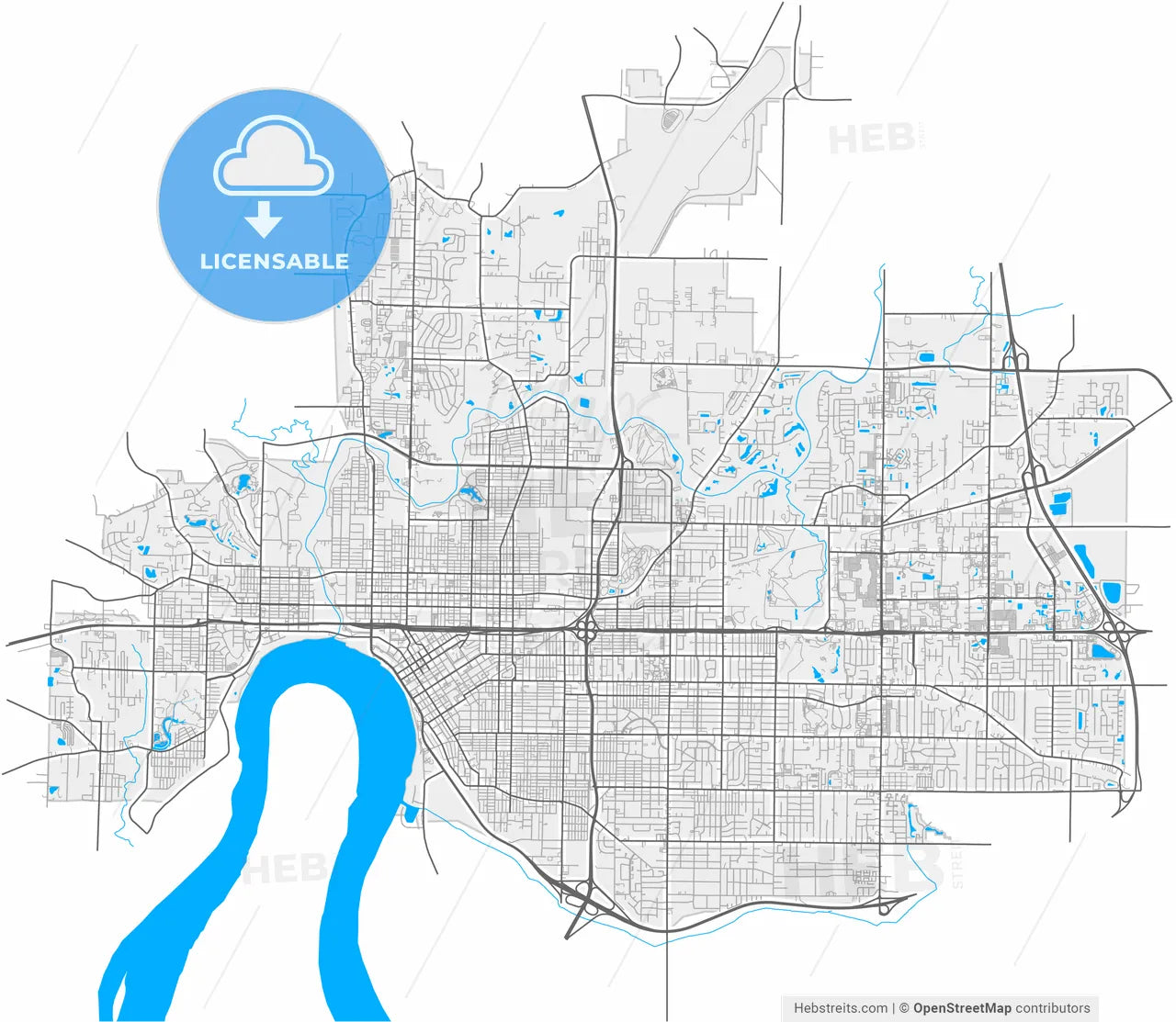 Evansville, Indiana, United States, high resolution vector map - Instant download PDF and JPG
