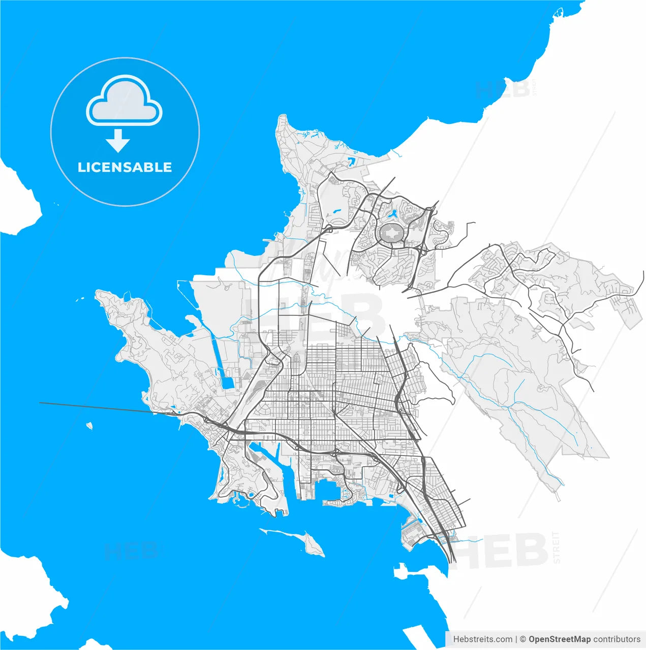 Richmond, California, United States, high resolution vector map - Instant download PDF and JPG