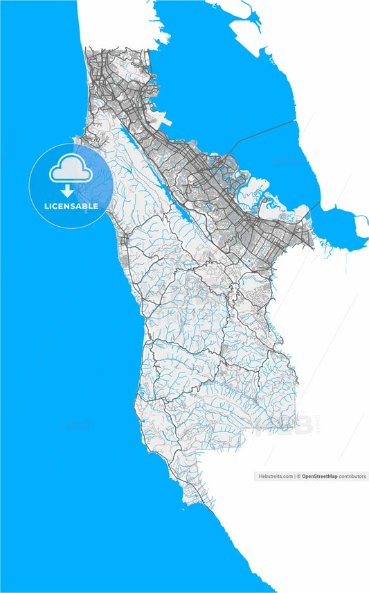 San Mateo, California, United States, high resolution vector map - Instant download PDF and JPG