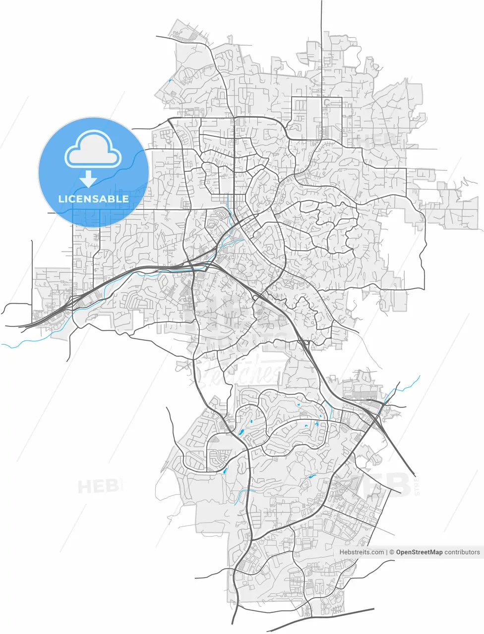 Vista, California, United States, high resolution vector map - Instant download PDF and JPG