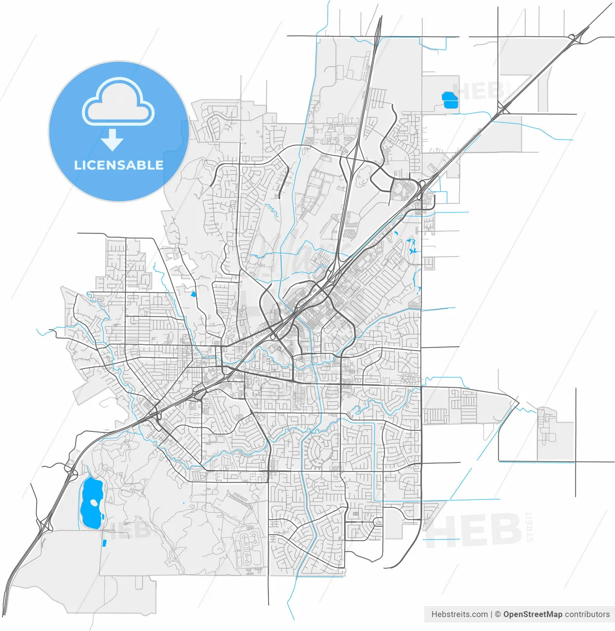 Vacaville, California, United States, high resolution vector map - Instant download PDF and JPG