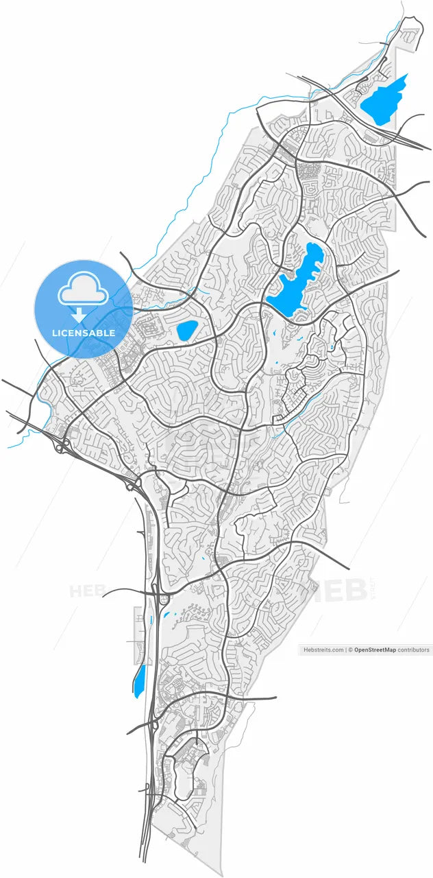 Mission Viejo, California, United States, high resolution vector map - Instant download PDF and JPG