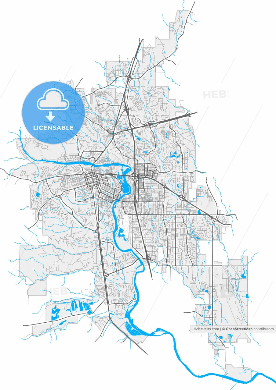 Redding, California, United States, high resolution vector map - Instant download PDF and JPG