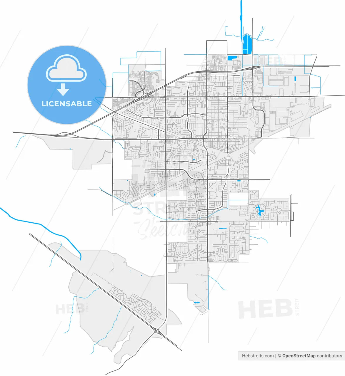 Tracy, California, United States, high resolution vector map - Instant download PDF and JPG