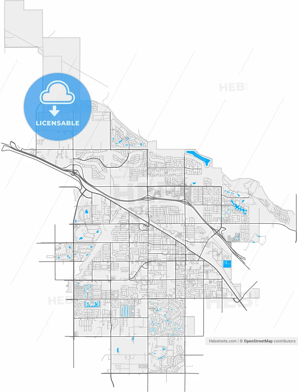 Indio, California, United States, high resolution vector map - Instant download PDF and JPG