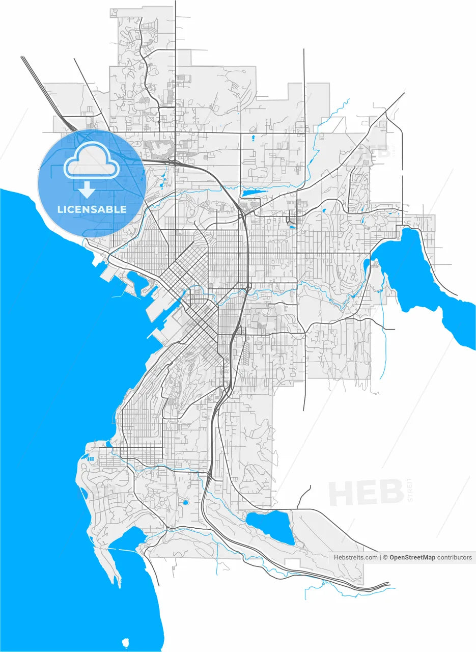 Bellingham, Washington, United States, high resolution vector map - Instant download PDF and JPG