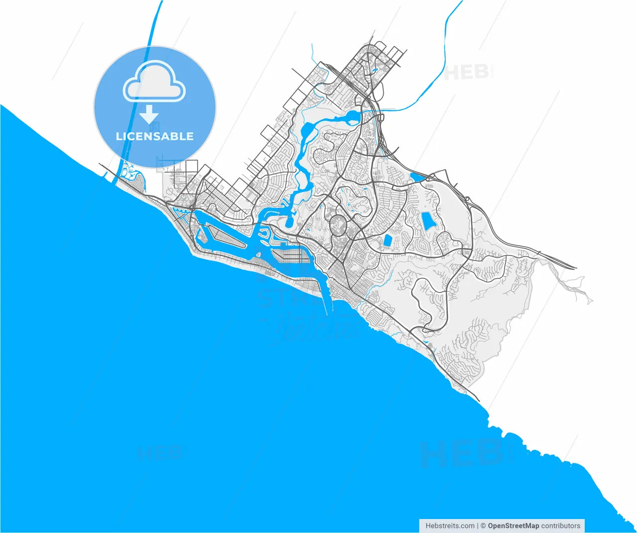 Newport Beach, California, United States, high resolution vector map - Instant download PDF and JPG