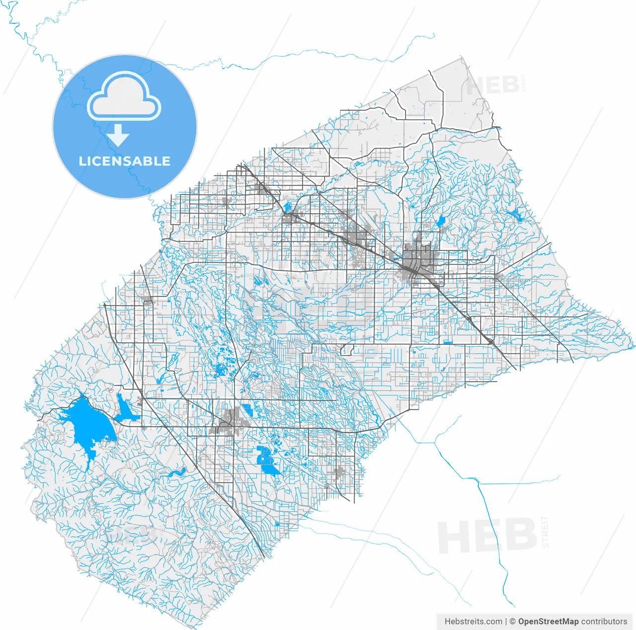 Merced, California, United States, high resolution vector map - Instant download PDF and JPG