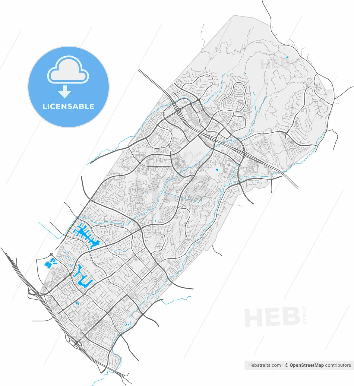 Lake Forest, California, United States, high resolution vector map - Instant download PDF and JPG