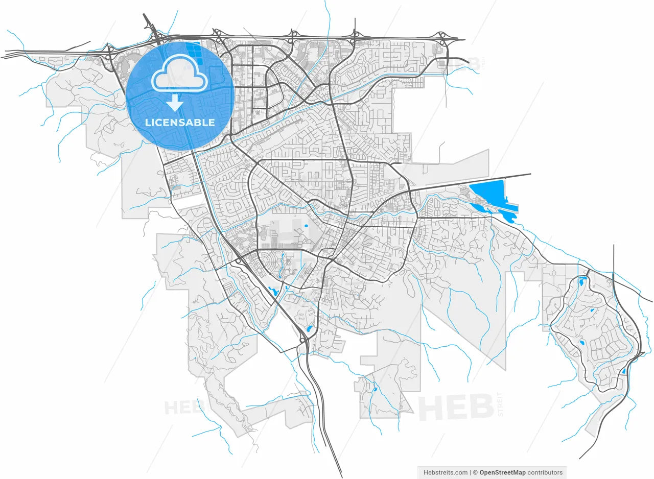 Pleasanton, California, United States, high resolution vector map - Instant download PDF and JPG