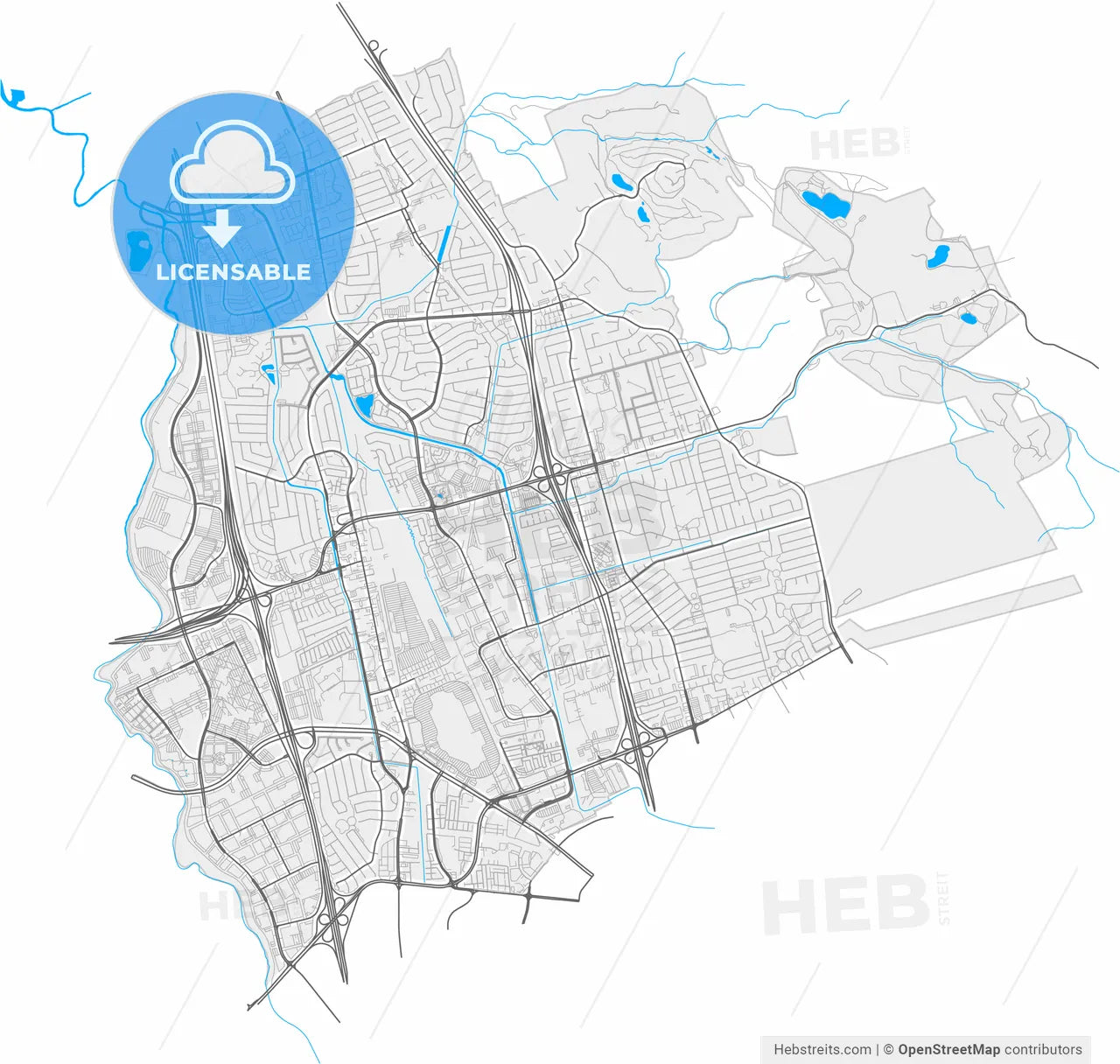 Milpitas, California, United States, high resolution vector map - Instant download PDF and JPG