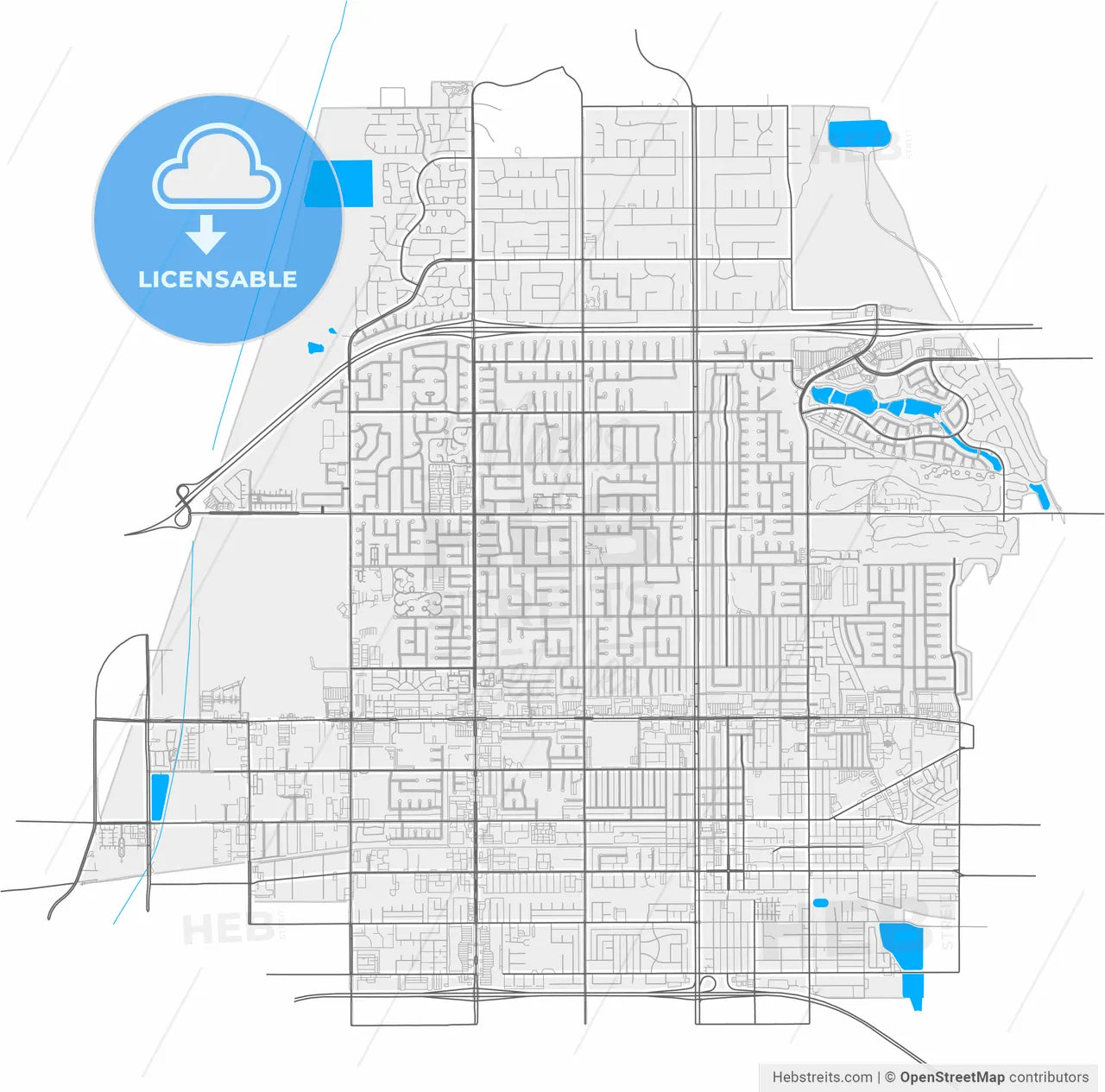 Upland, California, United States, high resolution vector map - Instant download PDF and JPG