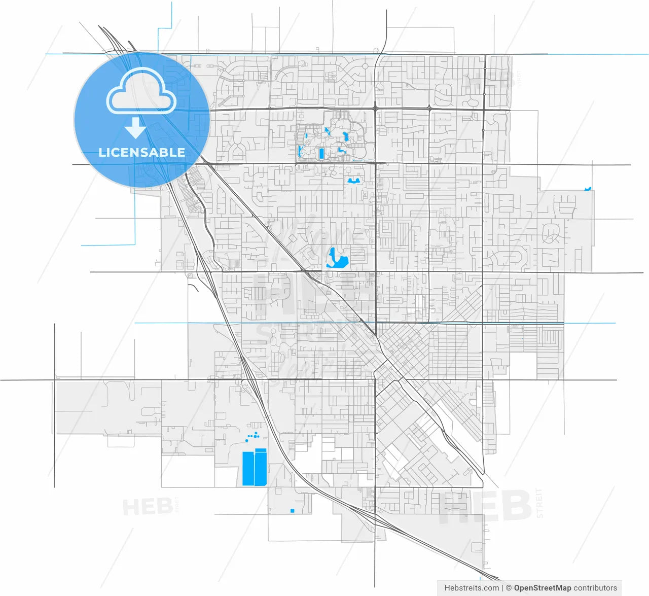 Turlock, California, United States, high resolution vector map - Instant download PDF and JPG