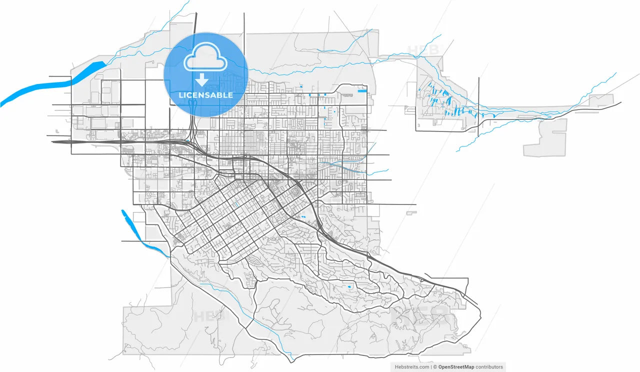 Redlands, California, United States, high resolution vector map - Instant download PDF and JPG