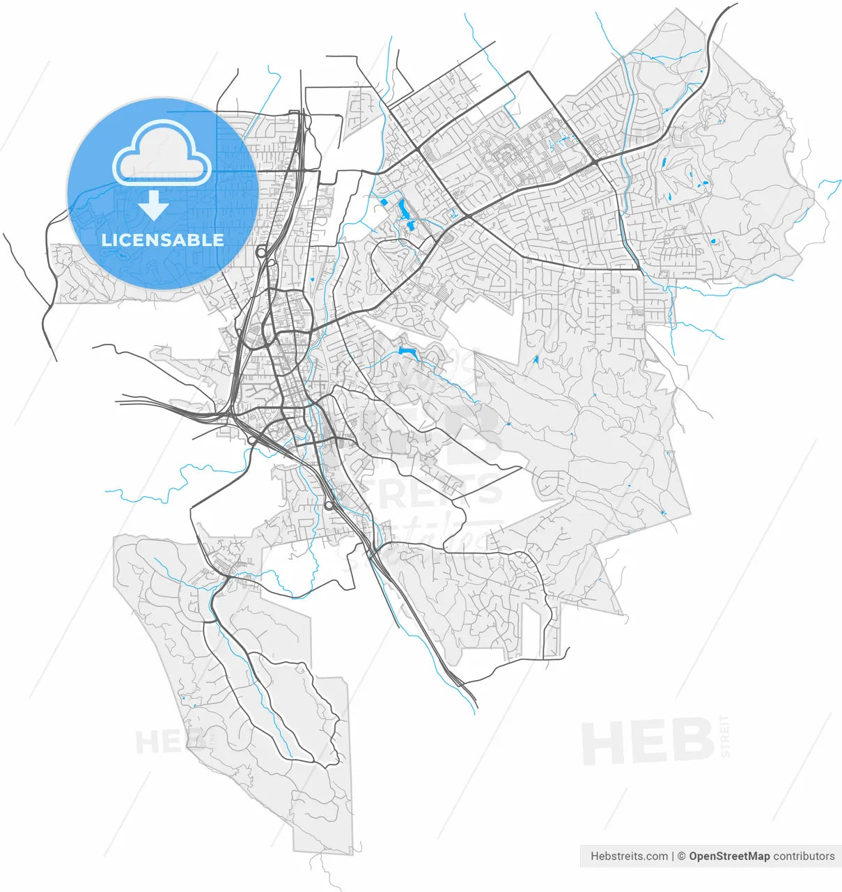 Walnut Creek, California, United States, high resolution vector map - Instant download PDF and JPG