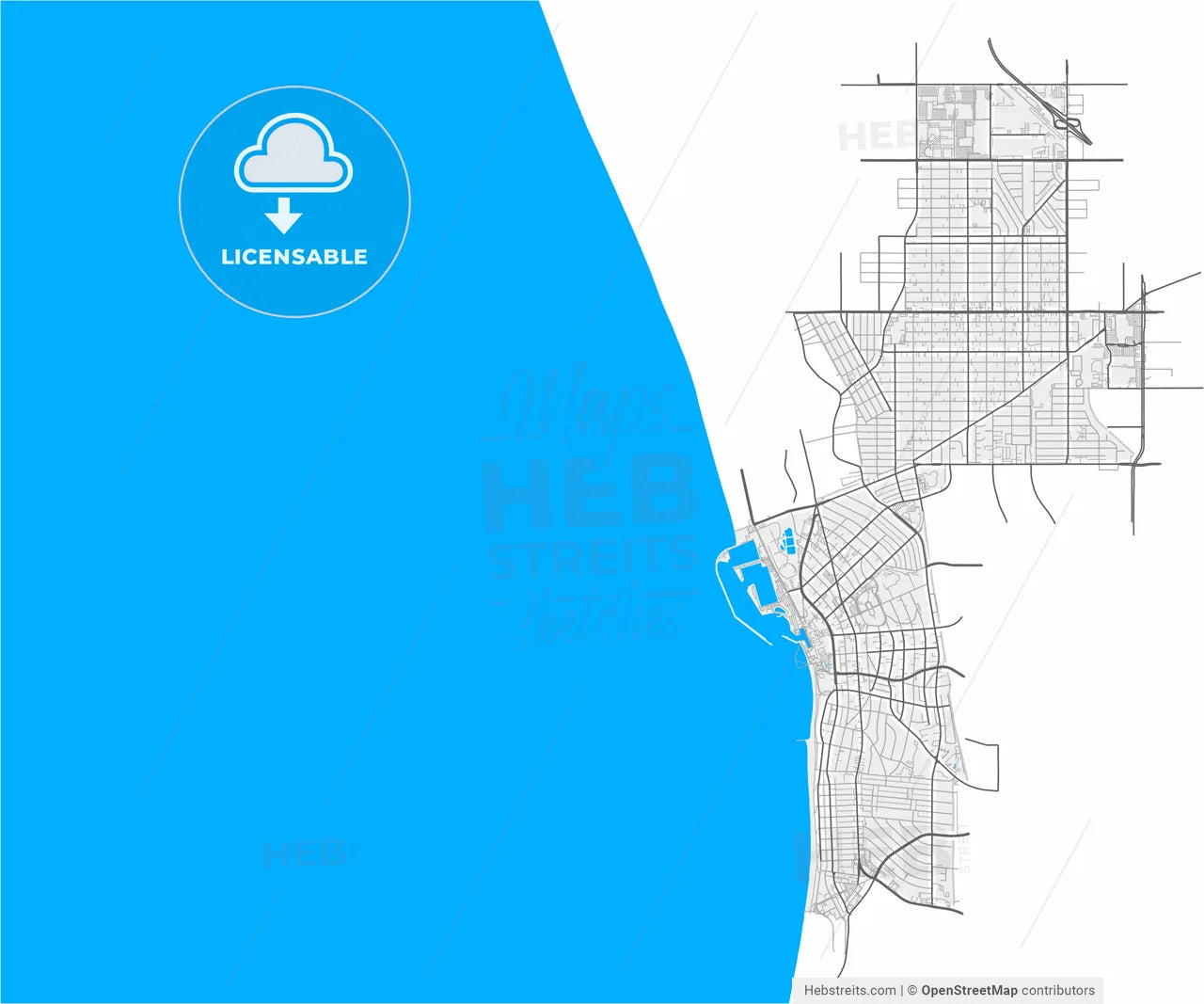 Redondo Beach, California, United States, high resolution vector map - Instant download PDF and JPG
