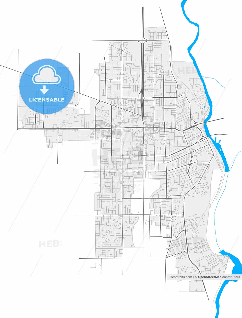 Yuba City, California, United States, high resolution vector map - Instant download PDF and JPG