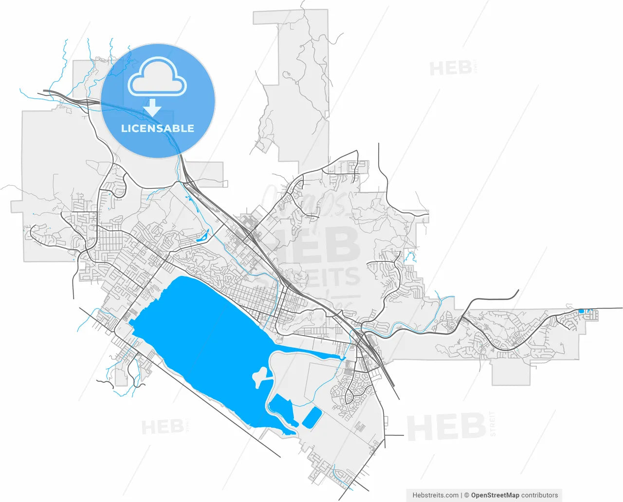 Lake Elsinore, California, United States, high resolution vector map - Instant download PDF and JPG