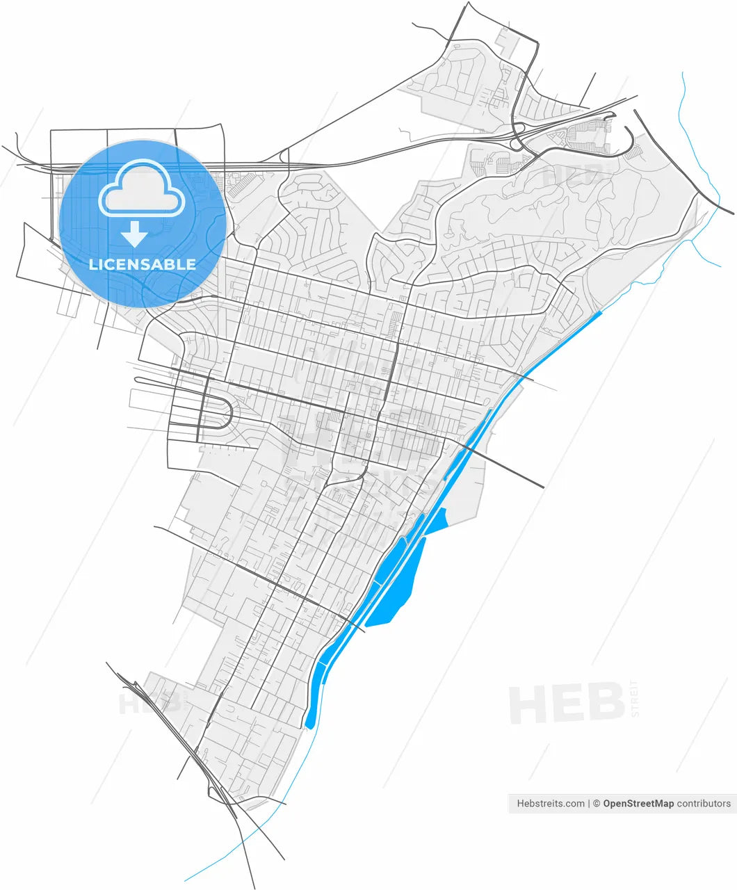 Montebello, California, United States, high resolution vector map - Instant download PDF and JPG