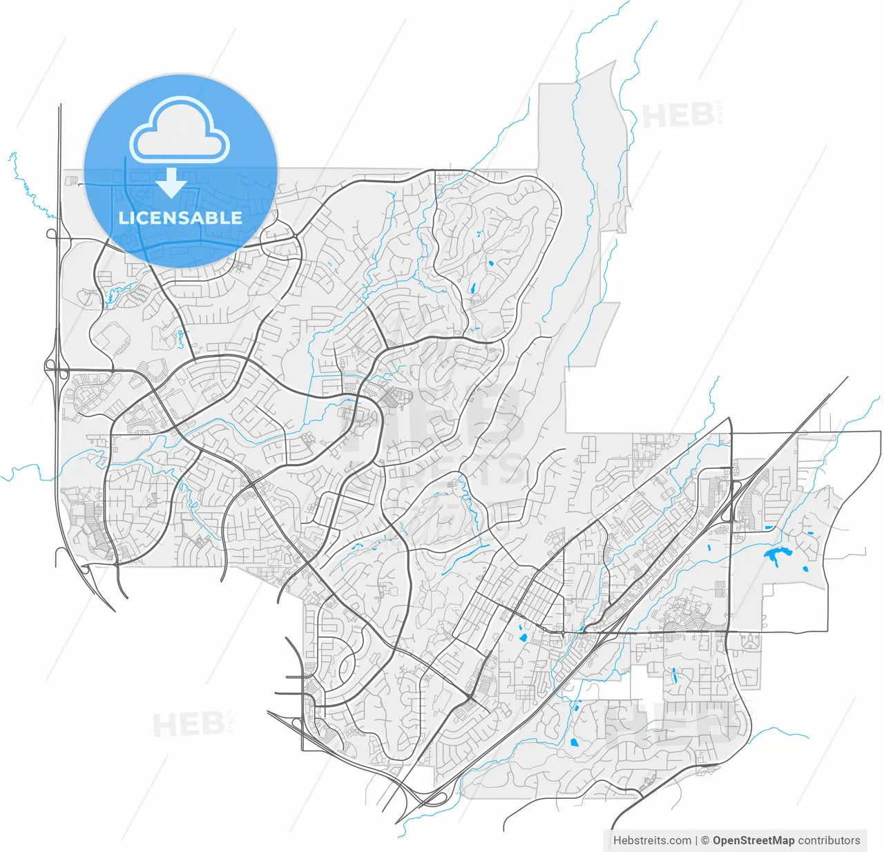 Rocklin, California, United States, high resolution vector map - Instant download PDF and JPG