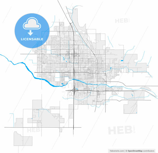 Porterville, California, United States, high resolution vector map - Instant download PDF and JPG