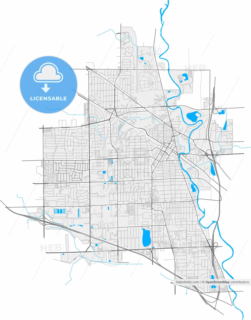 Des Plaines, Illinois, United States, high resolution vector map - Instant download PDF and JPG