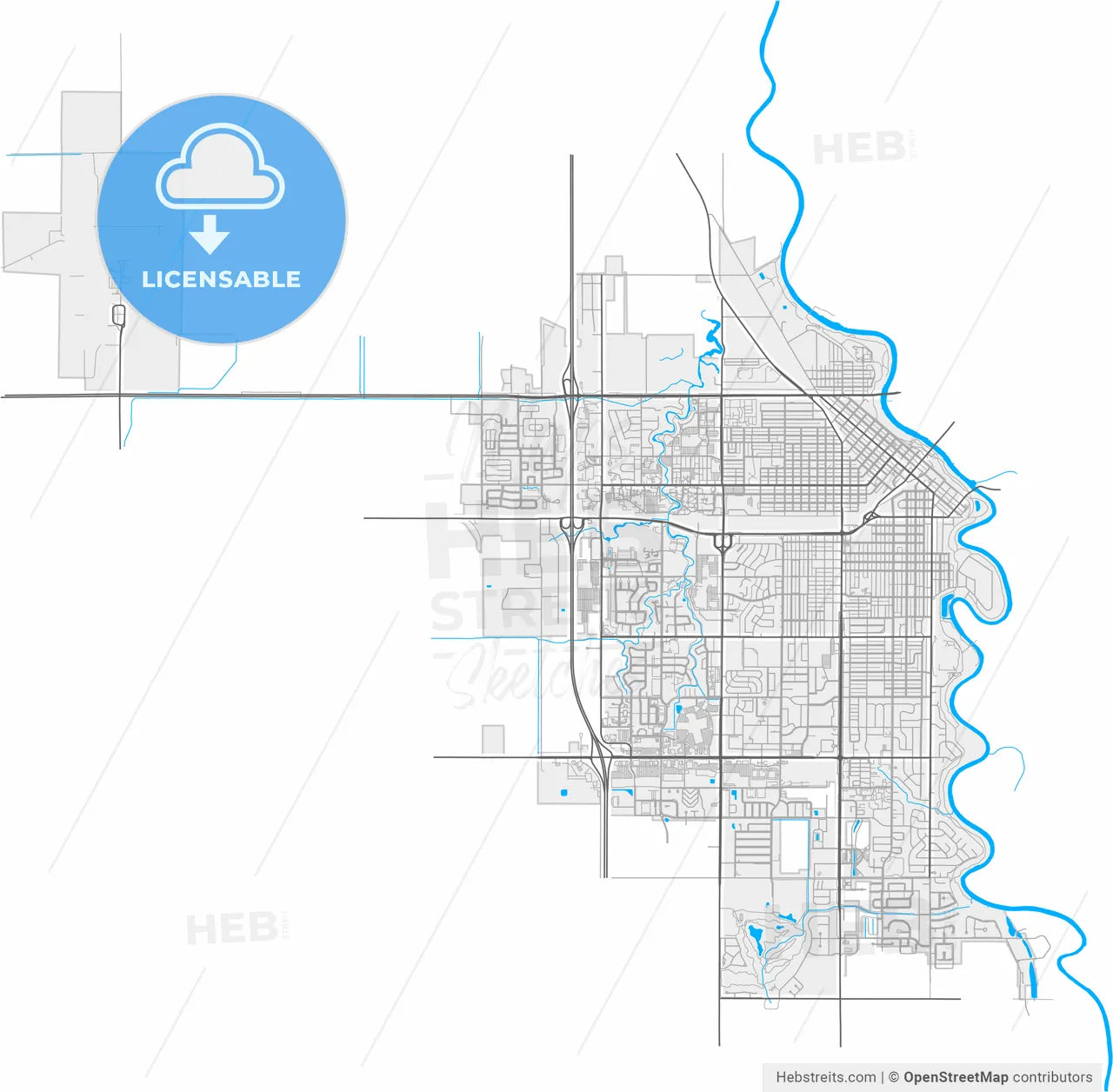 Grand Forks, North Dakota, United States, high resolution vector map - Instant download PDF and JPG
