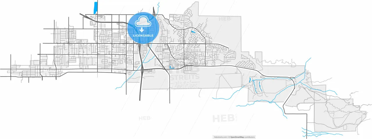 Highland, California, United States, high resolution vector map - Instant download PDF and JPG