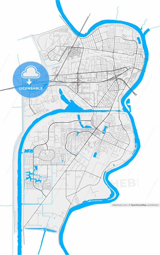 West Sacramento, California, United States, high resolution vector map - Instant download PDF and JPG