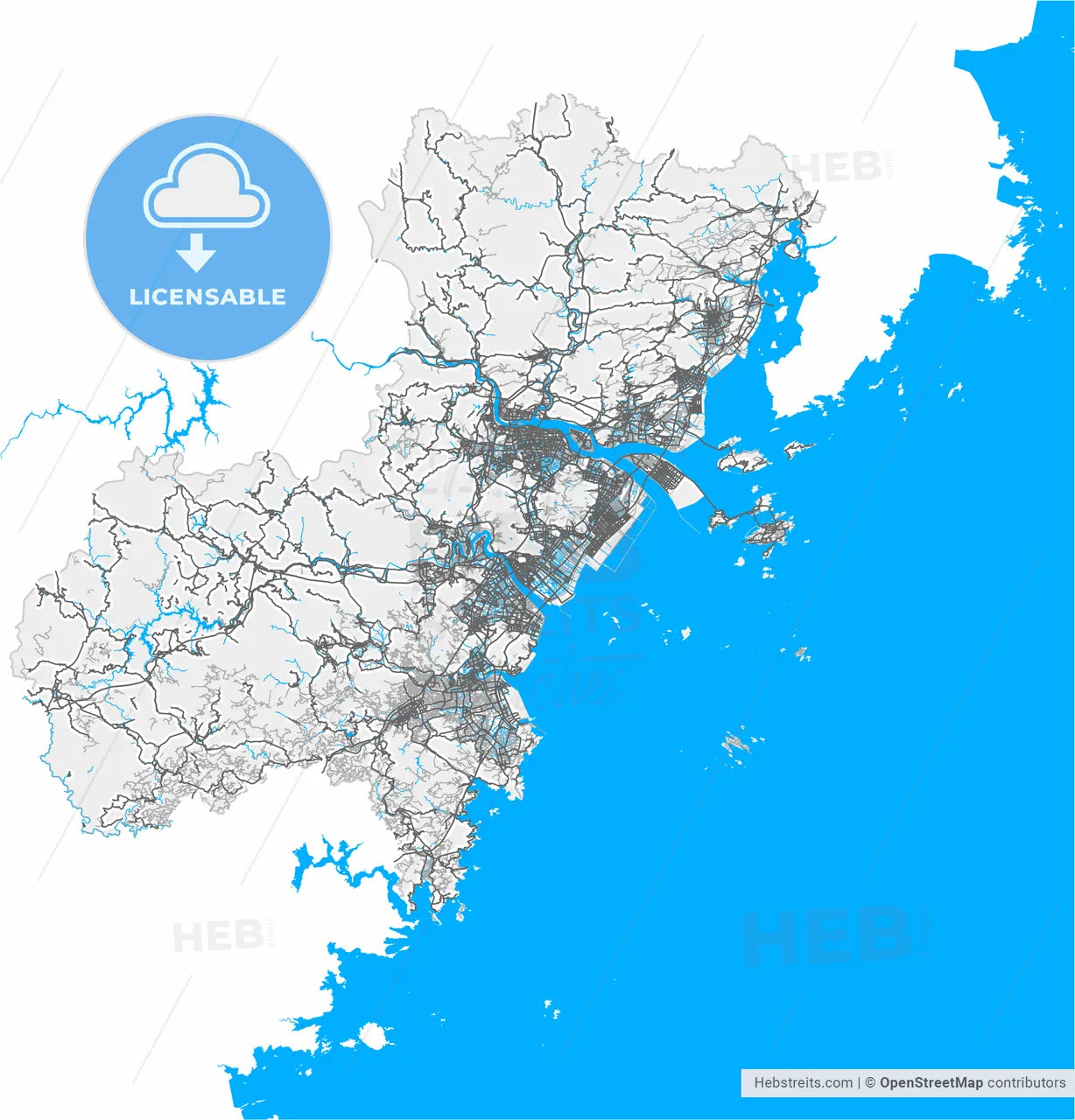 Wenzhou, Zhejiang, China, high resolution vector map - Instant download PDF and JPG