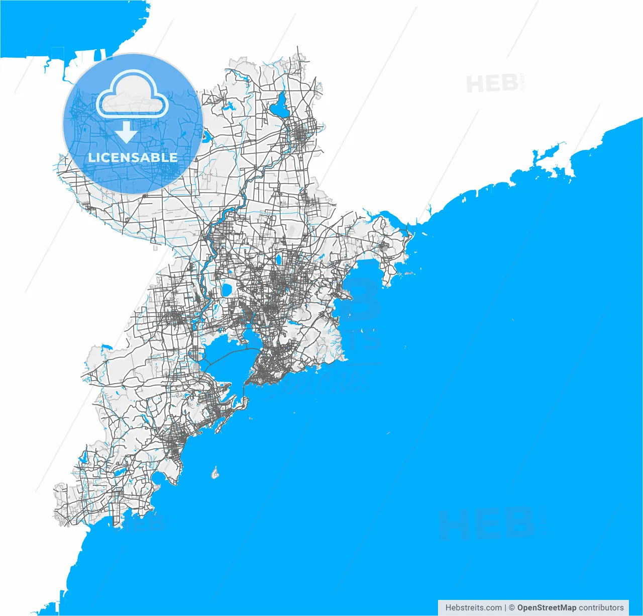 Qingdao, Shandong, China, high resolution vector map - Instant download PDF and JPG