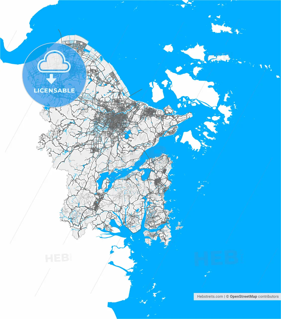 Ningbo, Zhejiang, China, high resolution vector map - Instant download PDF and JPG