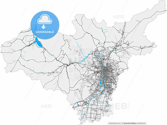 Taiyuan, Shanxi, China, high resolution vector map - Instant download PDF and JPG