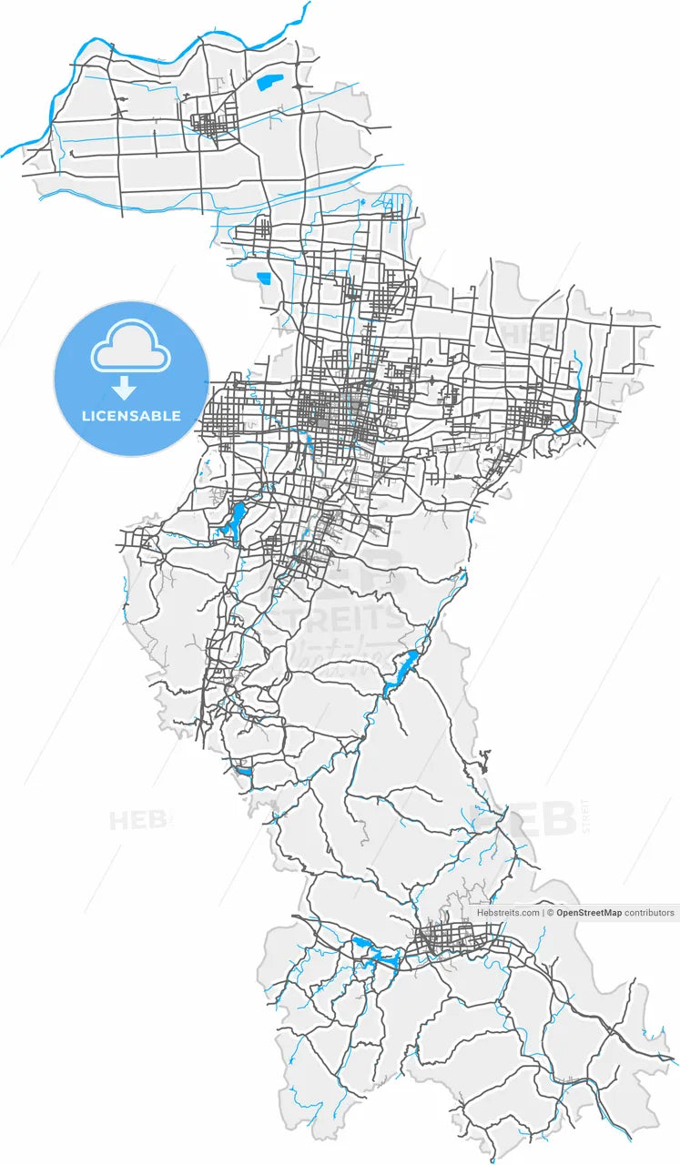 Zibo, Shandong, China, high resolution vector map - Instant download PDF and JPG