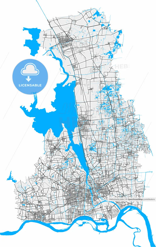 Yangzhou, Jiangsu, China, high resolution vector map - Instant download PDF and JPG