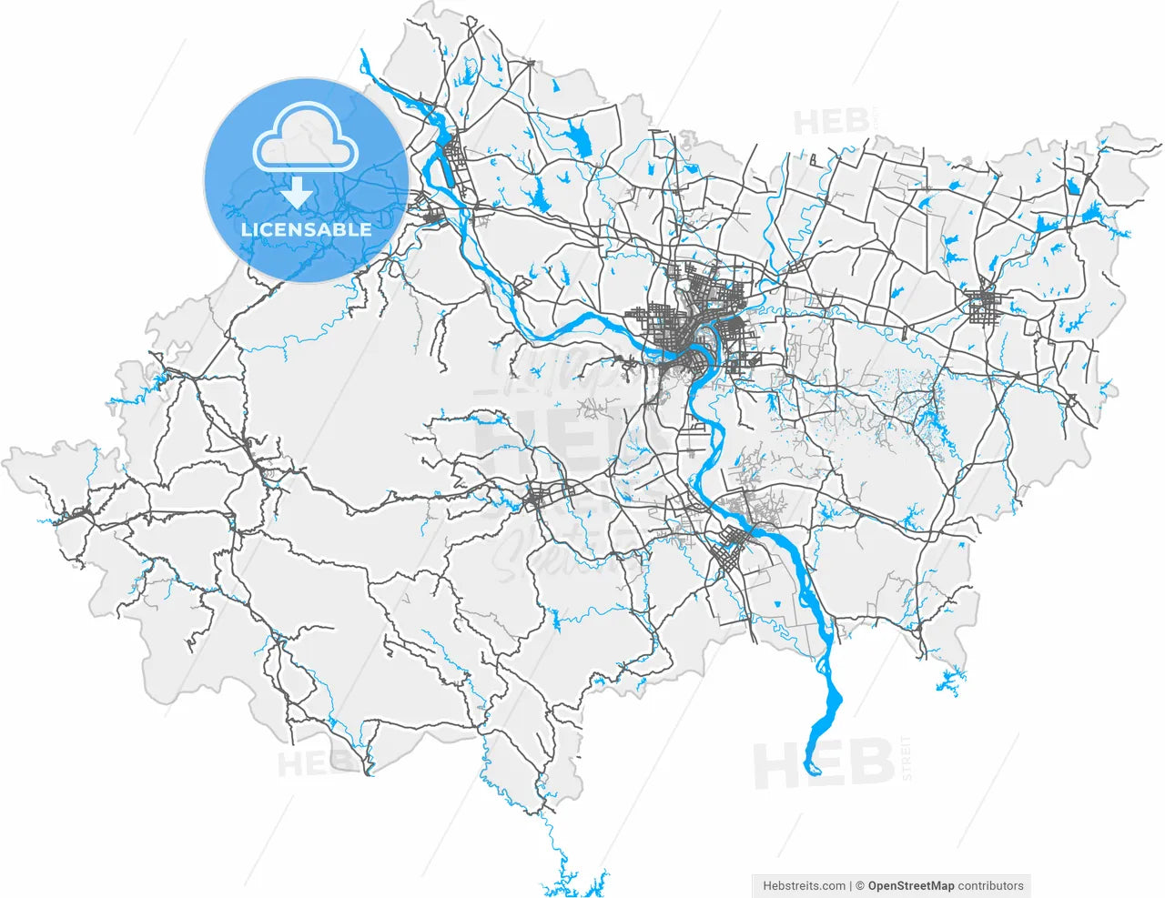 Xiangyang, Hubei, China, high resolution vector map - Instant download PDF and JPG