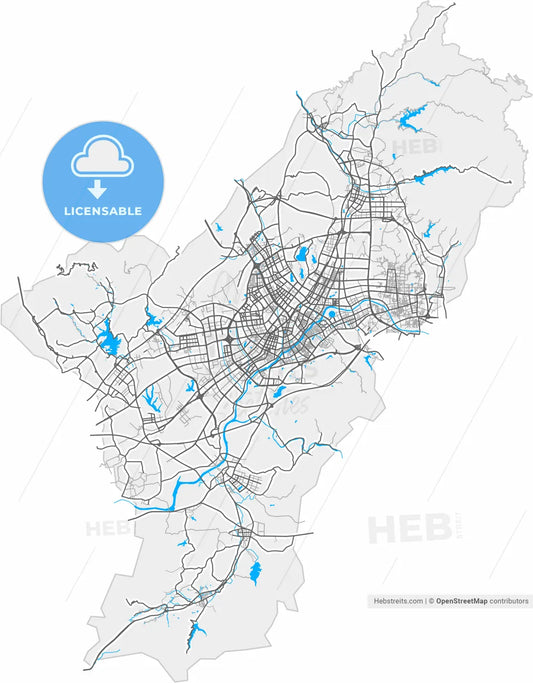 Yiwu, Zhejiang, China, high resolution vector map - Instant download PDF and JPG