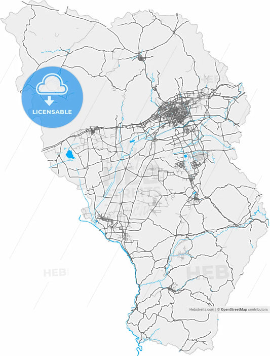 Hohhot, Inner Mongolia, China, high resolution vector map - Instant download PDF and JPG