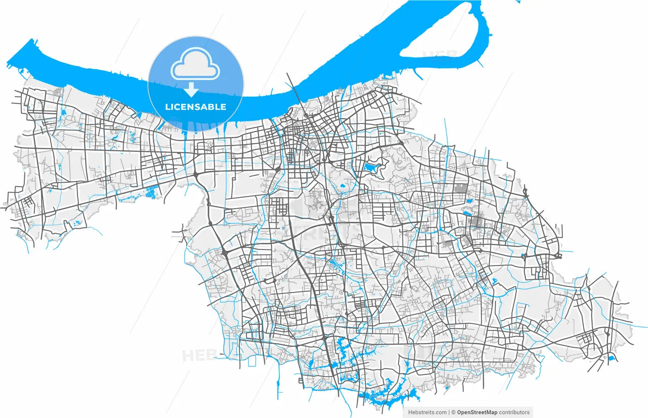 Jiangyin, Jiangsu, China, high resolution vector map - Instant download PDF and JPG