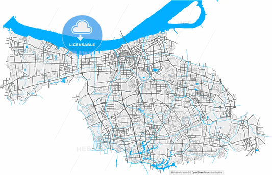 Jiangyin, Jiangsu, China, high resolution vector map - Instant download PDF and JPG