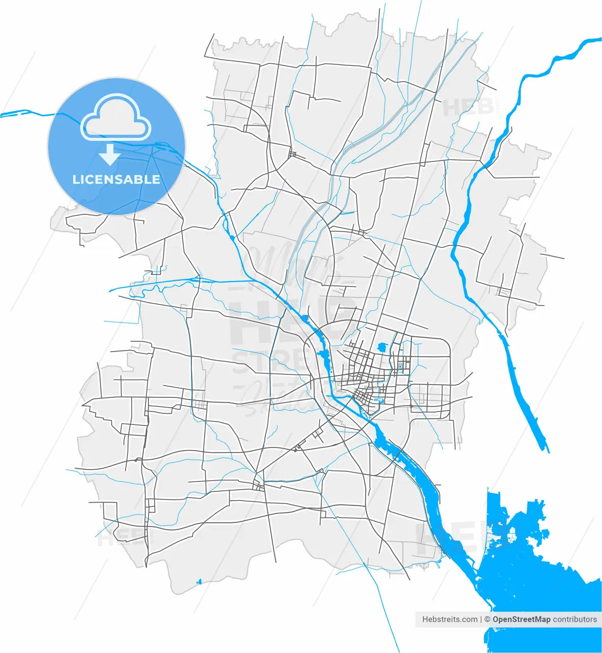 Pizhou, Jiangsu, China, high resolution vector map - Instant download PDF and JPG