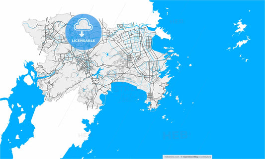 Wenling, Zhejiang, China, high resolution vector map - Instant download PDF and JPG
