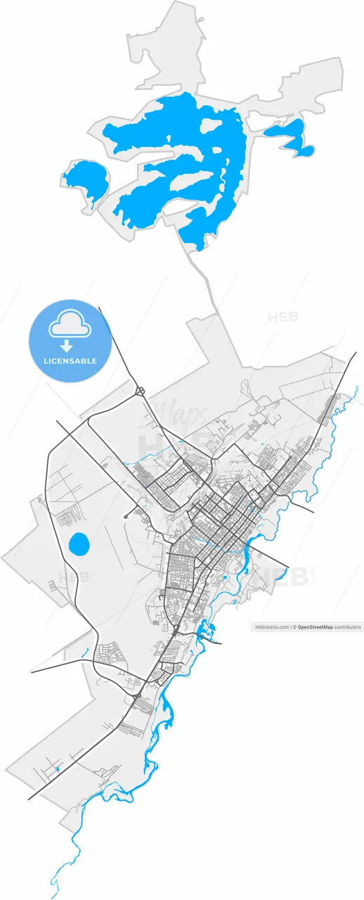 Kostanay, Kostanay Province, Kazakhstan, high resolution vector map - Instant download PDF and JPG