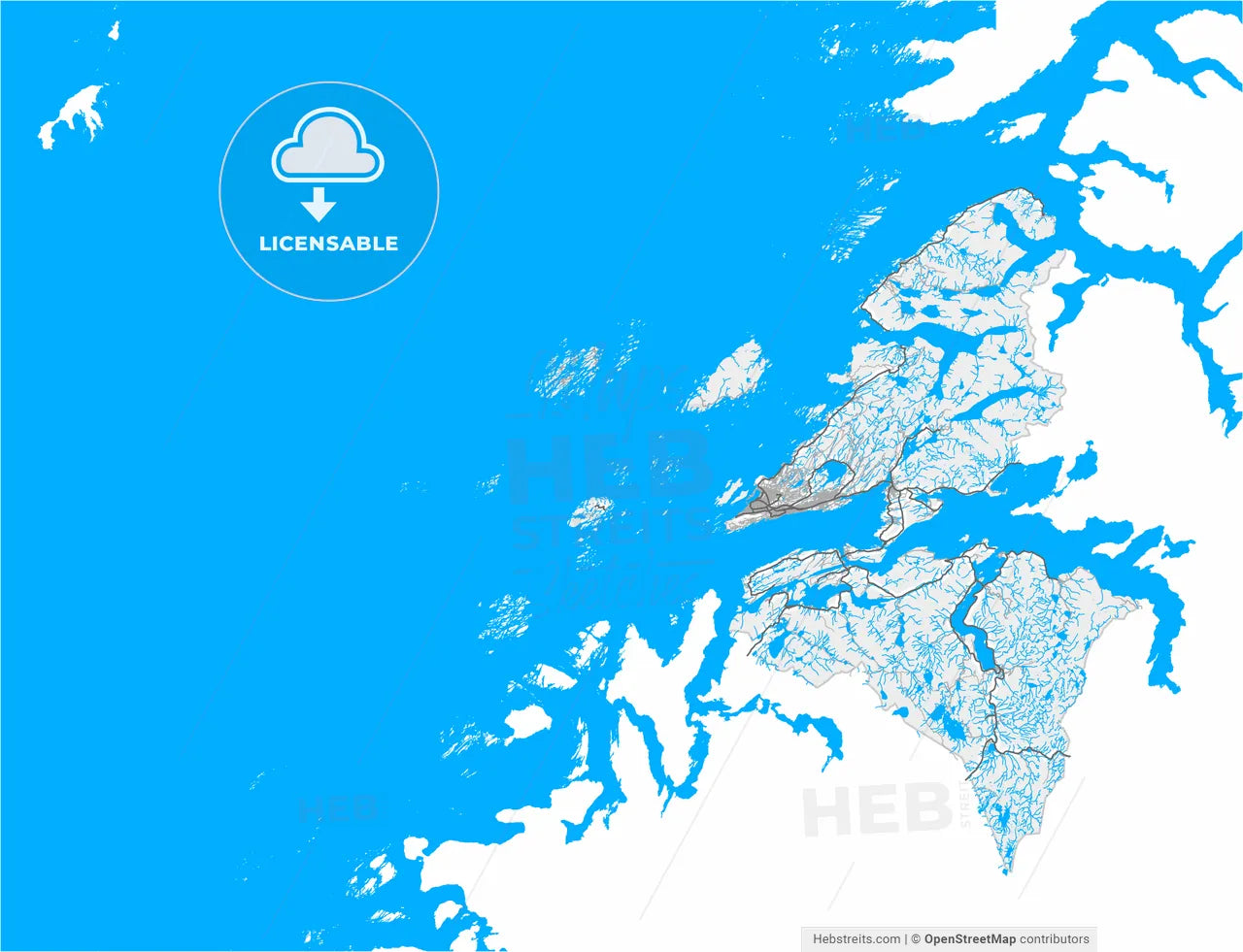Bodø, Nordland, Norway, high resolution vector map - Instant download PDF and JPG
