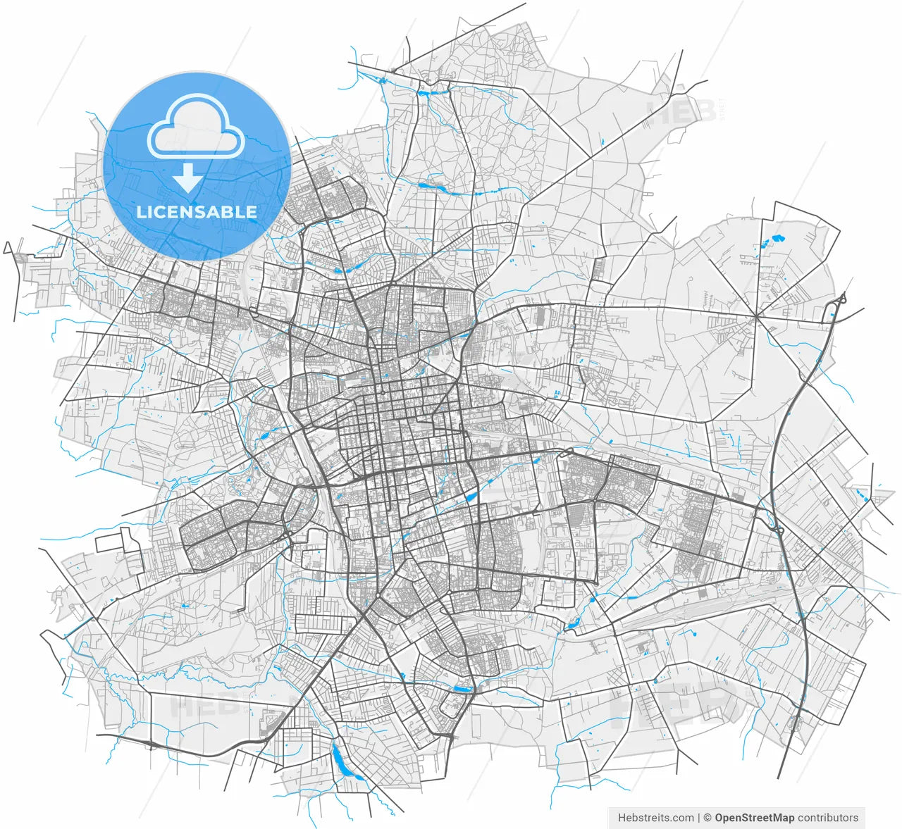 Łódź, Łódź, Poland, high resolution vector map - Instant download PDF and JPG