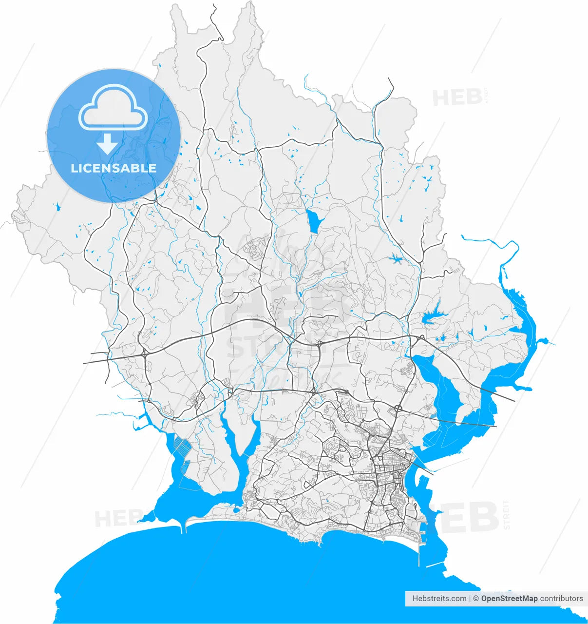 Portimão, Faro, Portugal, high resolution vector map - Instant download PDF and JPG