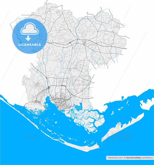 Faro, Faro, Portugal, high resolution vector map - Instant download PDF and JPG
